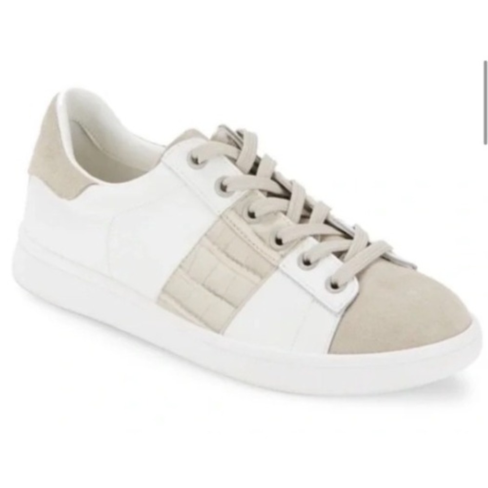Sam Edelman Marquette Sneakers White Grey Suede Croc Embossed Leather Womens 8.5